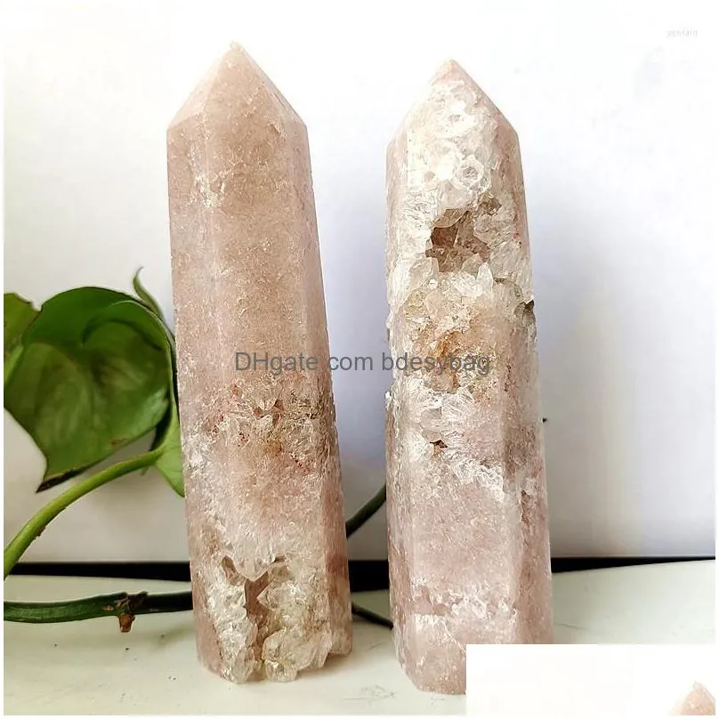 decorative figurines natural pink amethyst crystal tower wand point mineral room decoration stones energy spiritual meditation and