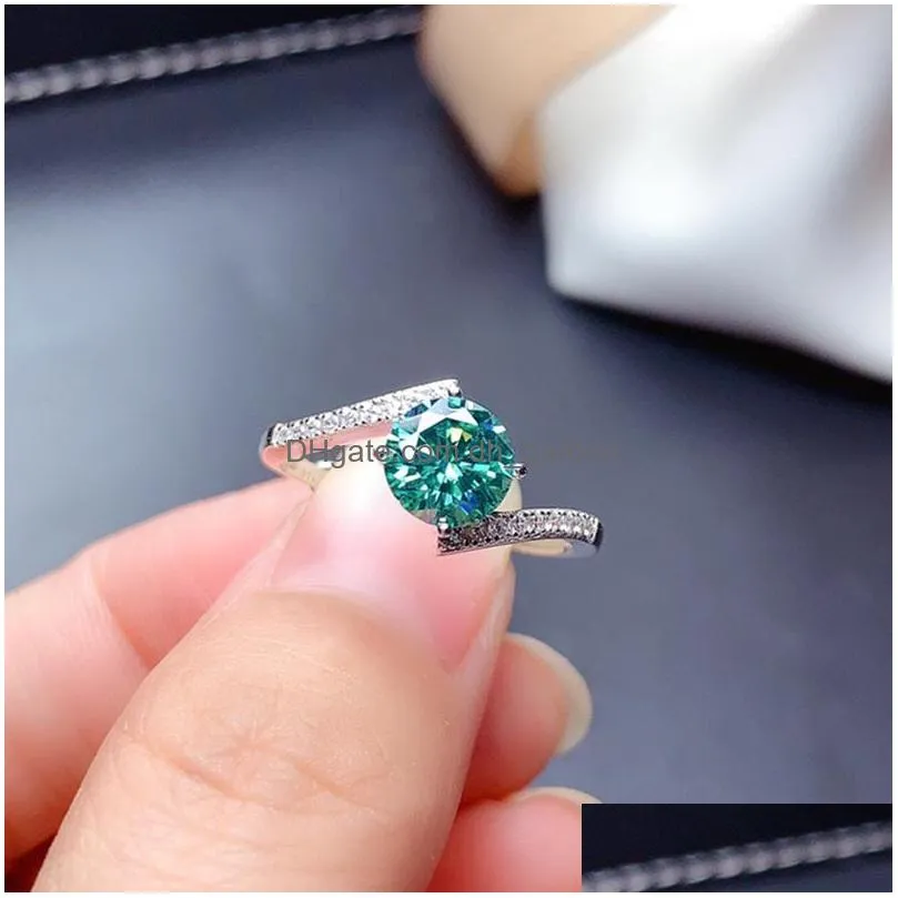 green moissanite ring 1ct vvs 6.5mm lab blue diamond fine jewelry for women anniversary payty gift real s925 sterling silver