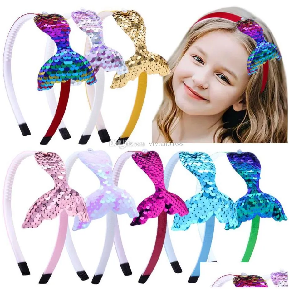 cute sequins headbands for girls rainbow mermaid pearls hair bands korea fashion headdress 8 colors