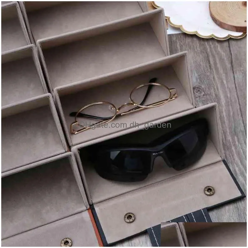 a2ua 6 slots foldable pu leather sunglasses eyeglasses travel organizer case multiple hanging eyewear holder display