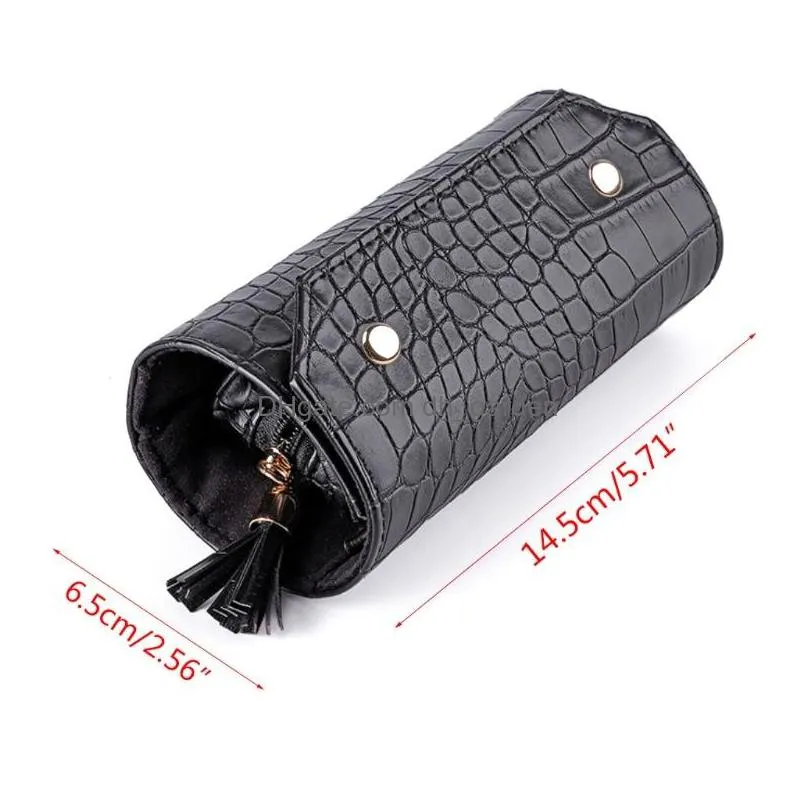 x7af portable travel jewelry organizer box roll pu leather jewellery storage pouch