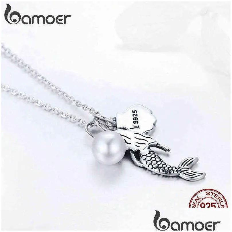 100% 925 sterling silver romantic mermaidlegend shell pendant necklaces for women jewelry gift scn237 220119