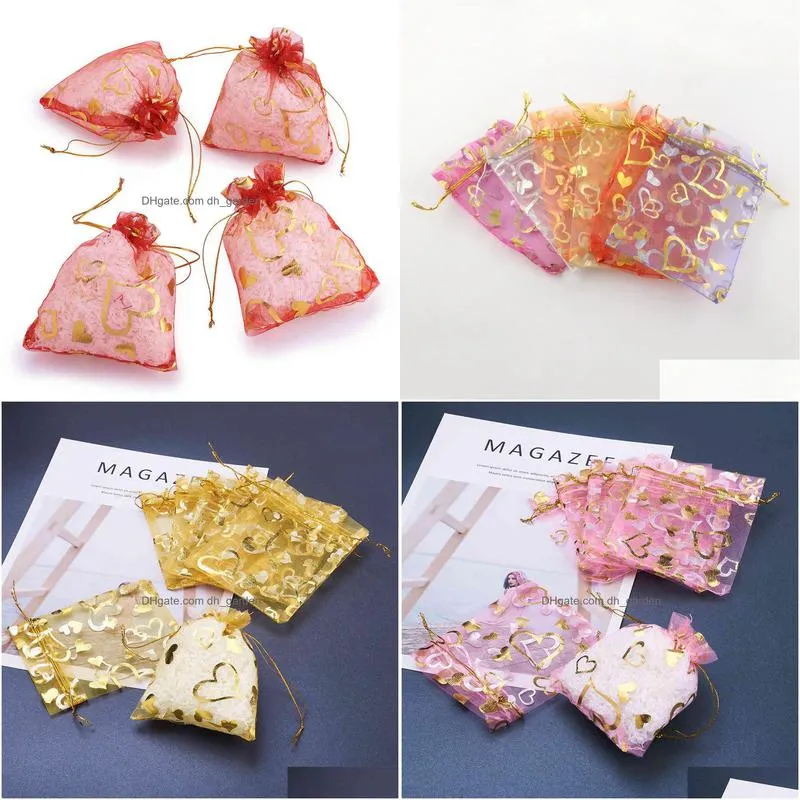 pandahall 500pcs heart printed organza gift bags rectangle for jjewelry packing mixed color 12x10cm