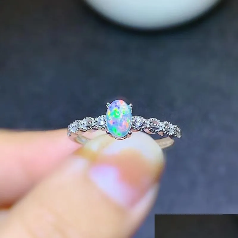 genuine opal ring real 925 sterling silver fine jewelry 4x6mm colorful natrual gemstone for women birthday gift ship