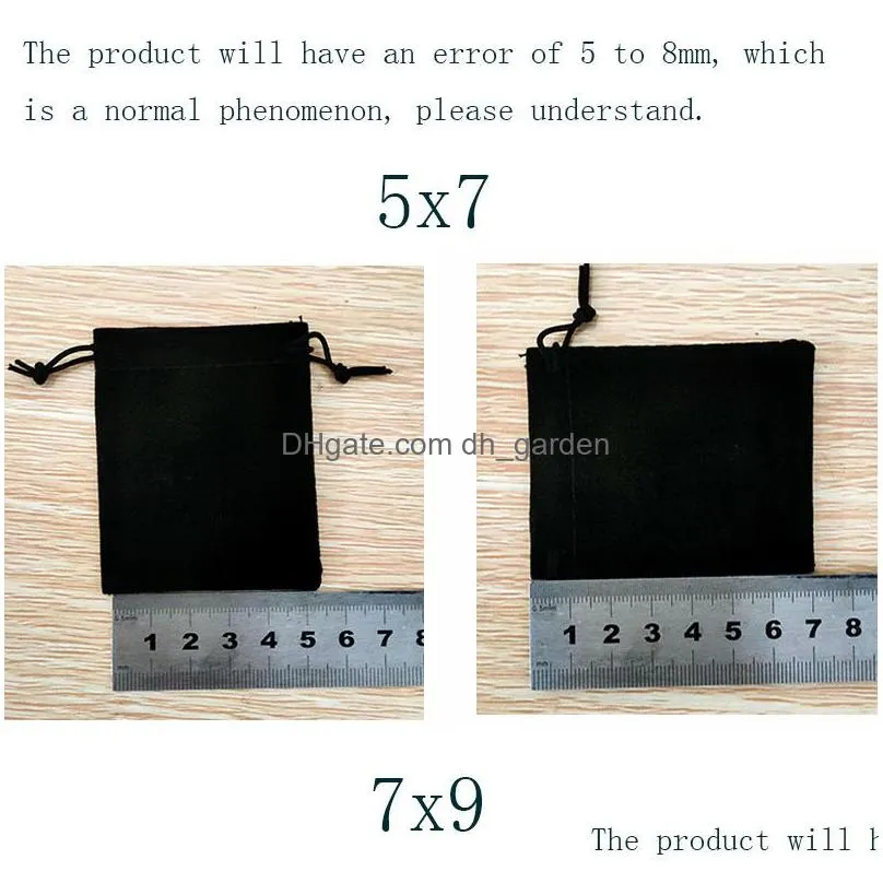 100pcs / lot velvet black 3 sizes jewelery gift bags brace strap pouches whole10x12cm 7x9cm 5x7cm