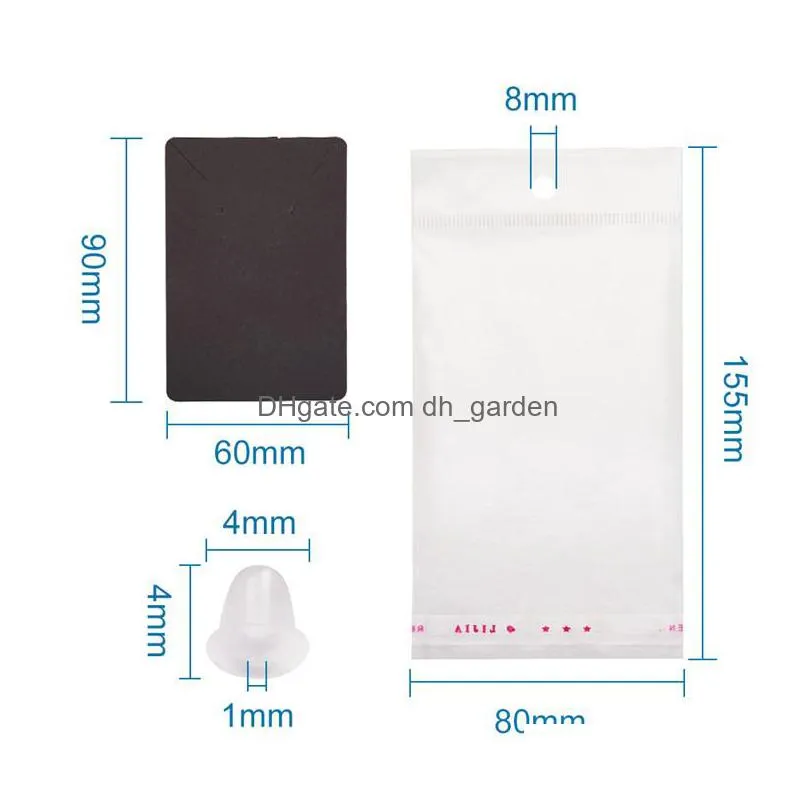 100pc jewelry ring display with nuts clear opp cellophan plastic pouches ear hooks packing card 90x60x0.1mm hole 15