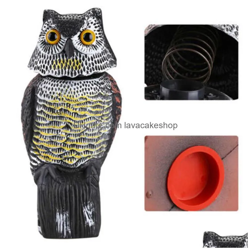 realistic bird scarer rotating head sound owl prowler decoy protection repellent pest control scarecrow moving garden decor q0811