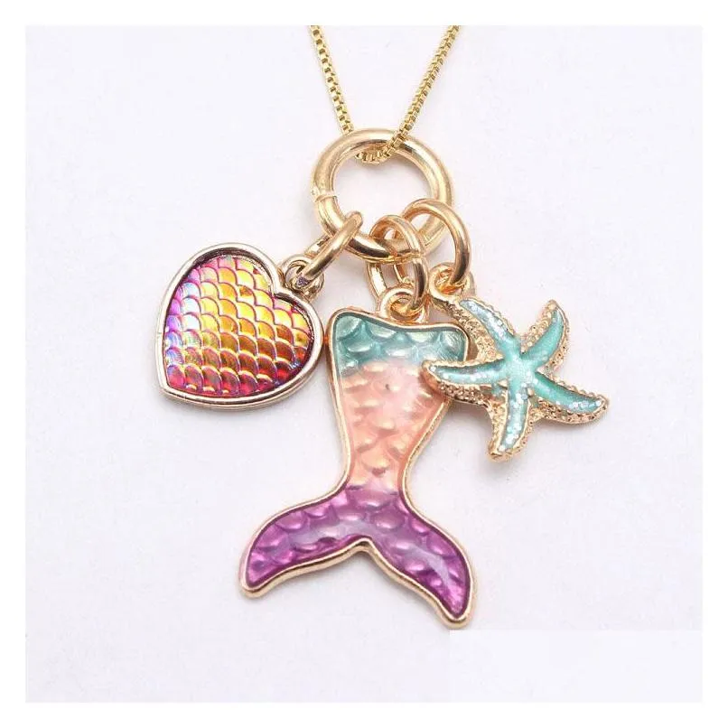 2 colors kids jewelry mermaid starfish pendant necklace children girl long chain necklaces for girls gift m3901