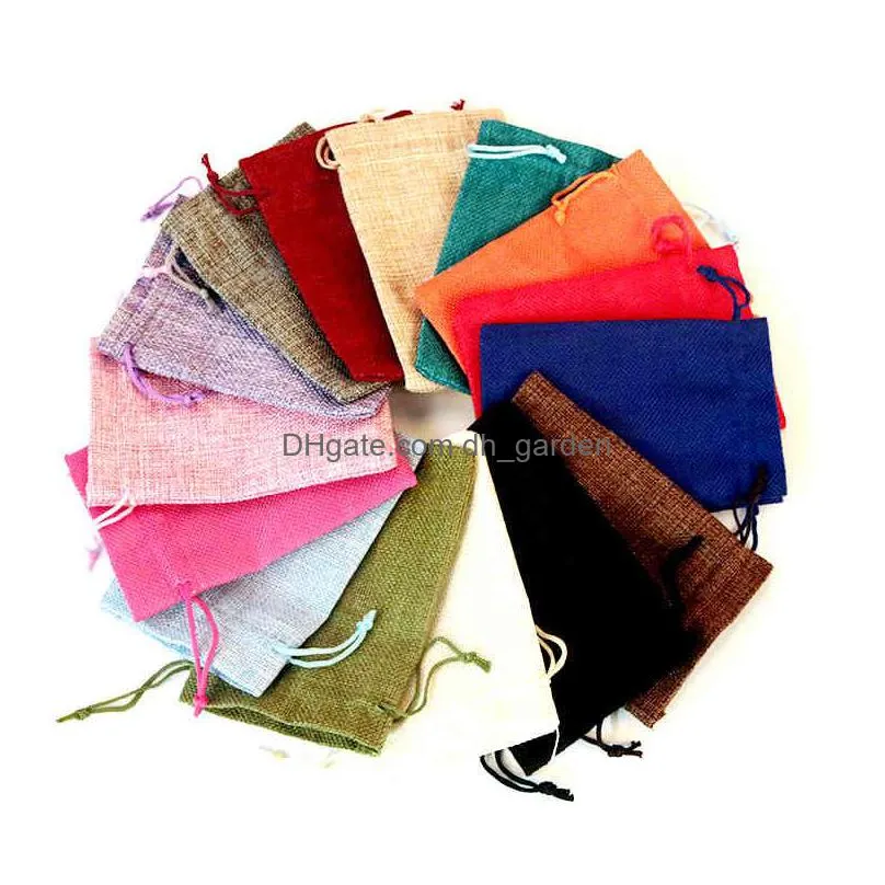 500pcs/lot multi colors jute 10x14cm cute drawstring gift wedding use sachet storage linen charms jewelry packaging bags