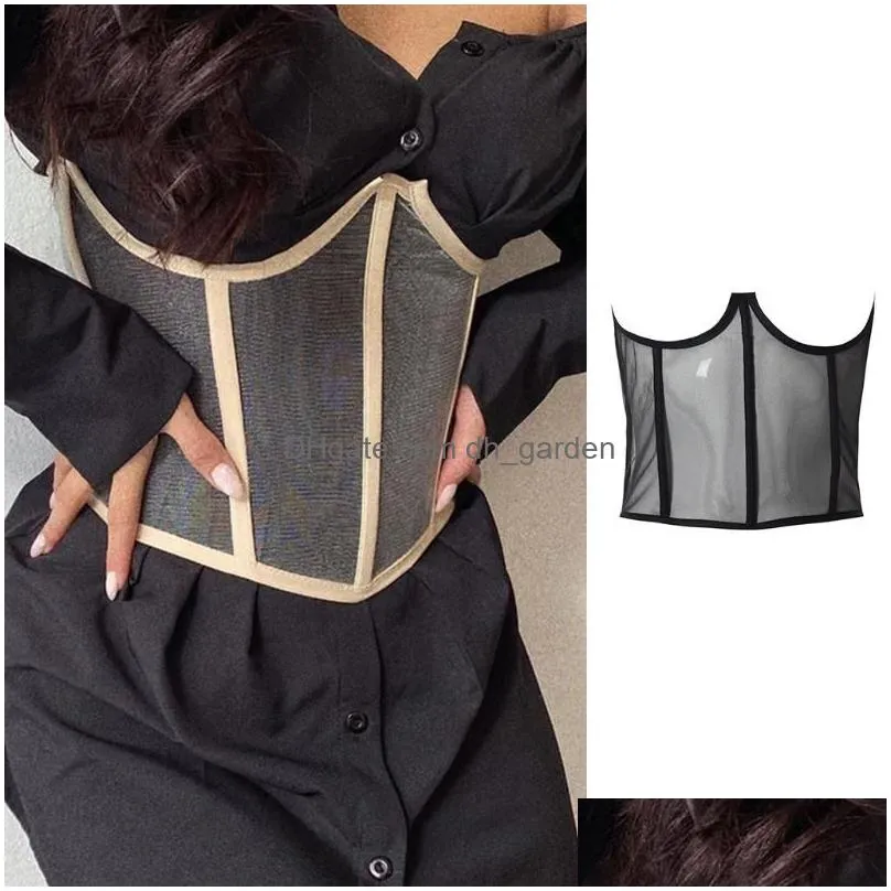 Other Fashion Accessories Belts Asual Y Black Corset Top Womens Summer Fishbone Lace Up Bustiers Curve Shaper Work Tops For Dhgarden Dhlhn