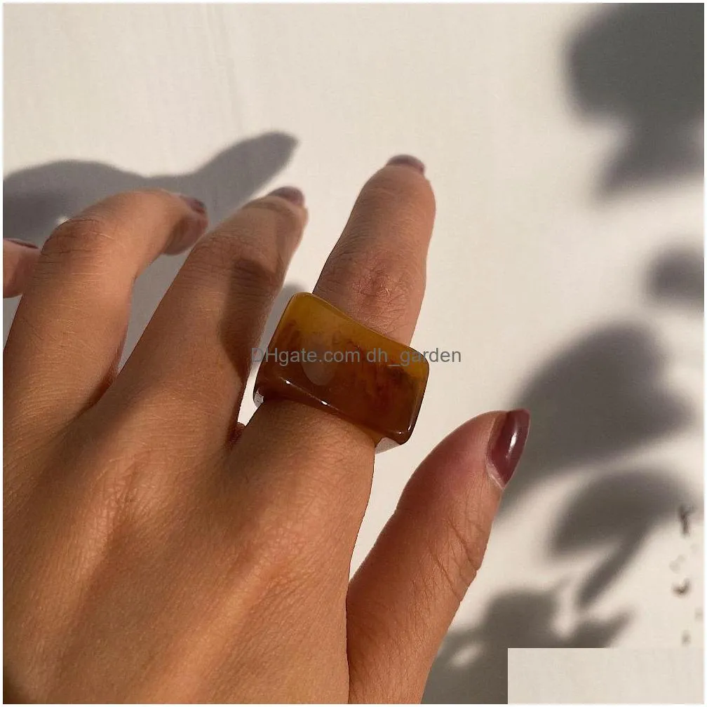 huanzhi 2020 colorful transparent acrylic irregular marble pattern ring resin tortoise rings for women girls jewelry