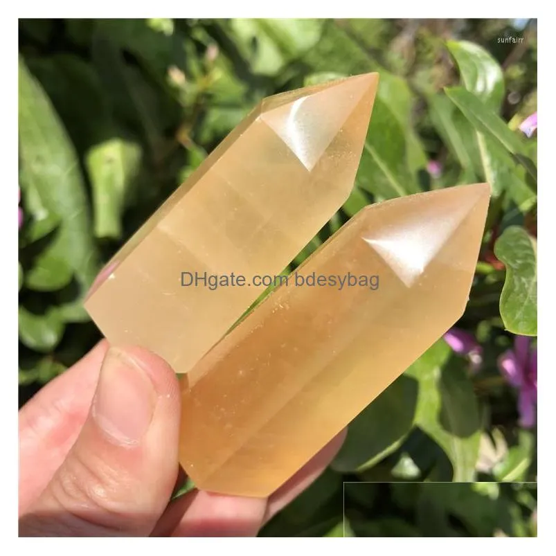 decorative figurines 2 pieces orange calcite wand point iceland crystal tower points yellow citrine stone meditation