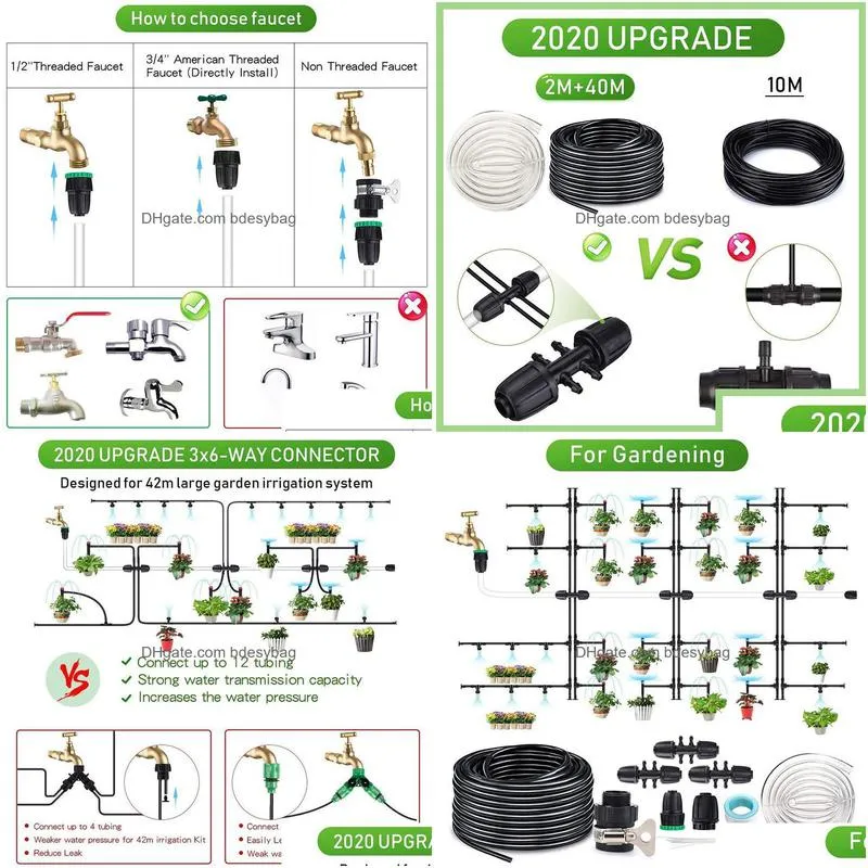 watering equipments mini drip irrigation kit garden system misting cooling for greenhouse/lawn with adjustable sprinkler