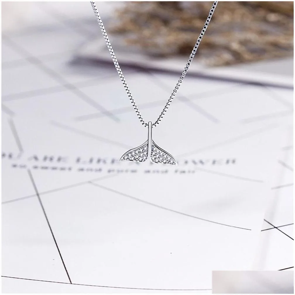 cr jewelry s925 sterling silver mermaid tail necklace korean version  tail pendant for women 
