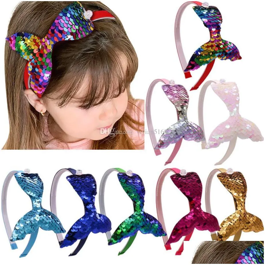 cute sequins headbands for girls rainbow mermaid pearls hair bands korea fashion headdress 8 colors