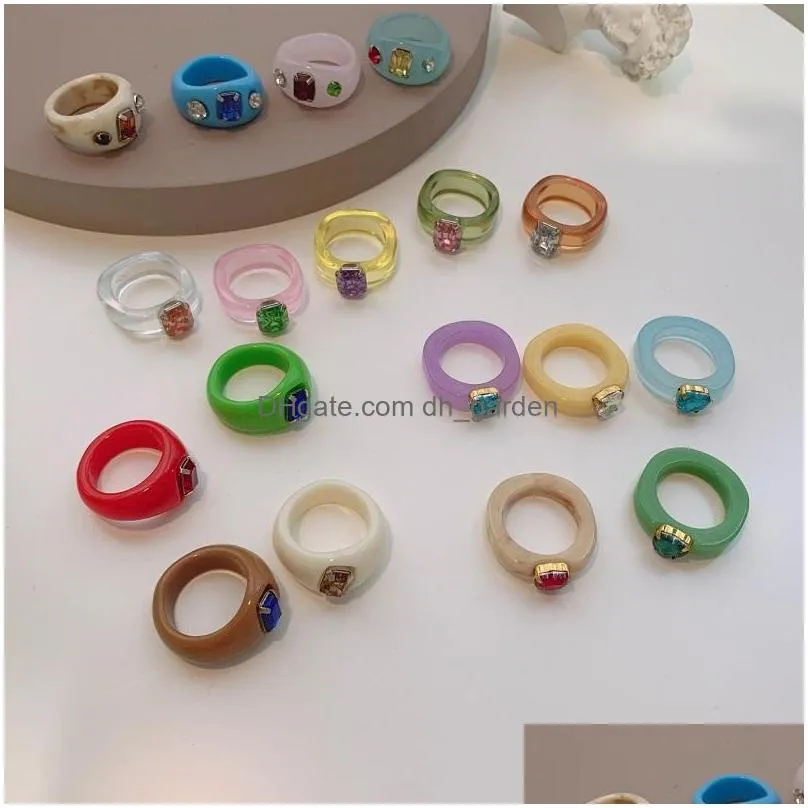 fashion 20pcs/lot acrylic resin crystal rhinestone rings transparent colorful woman girl mixed style finger band party jewelry
