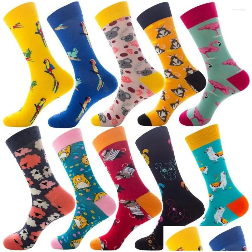 Men`S Socks Mens Socks Doiaeskv 10 Pairs/Lot Happy Iti Animals Sea Food Men Combed Cotton Calcetines Largos Hombre Wholesales Drop Del Dhsuc