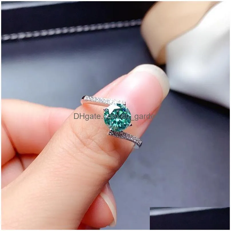 green moissanite ring 1ct vvs 6.5mm lab blue diamond fine jewelry for women anniversary payty gift real s925 sterling silver
