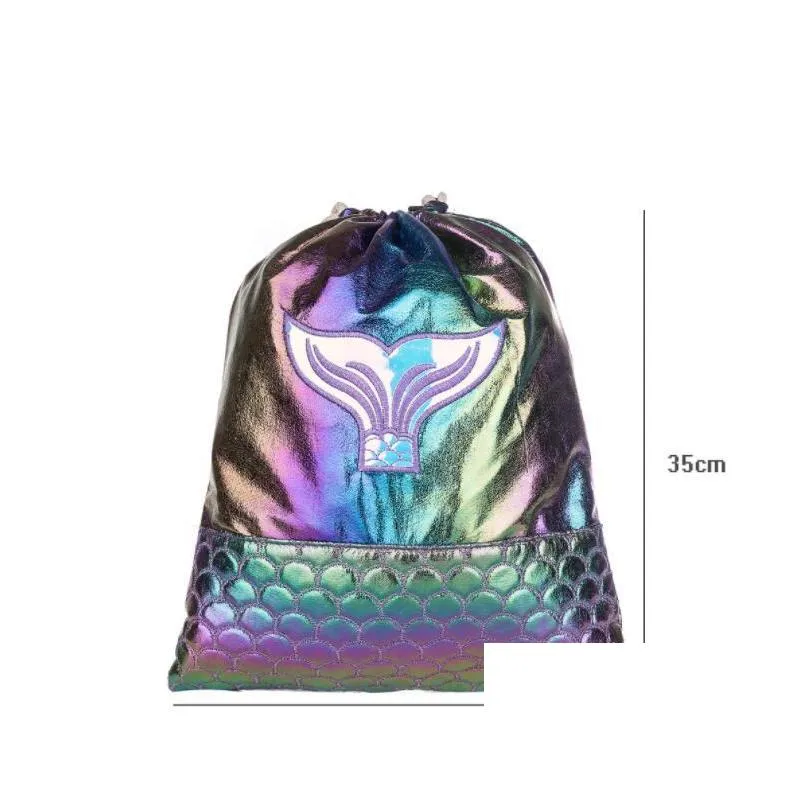 5pcs drawstring backpack kids polyester mermaid tail prints large capacity sport storage bag