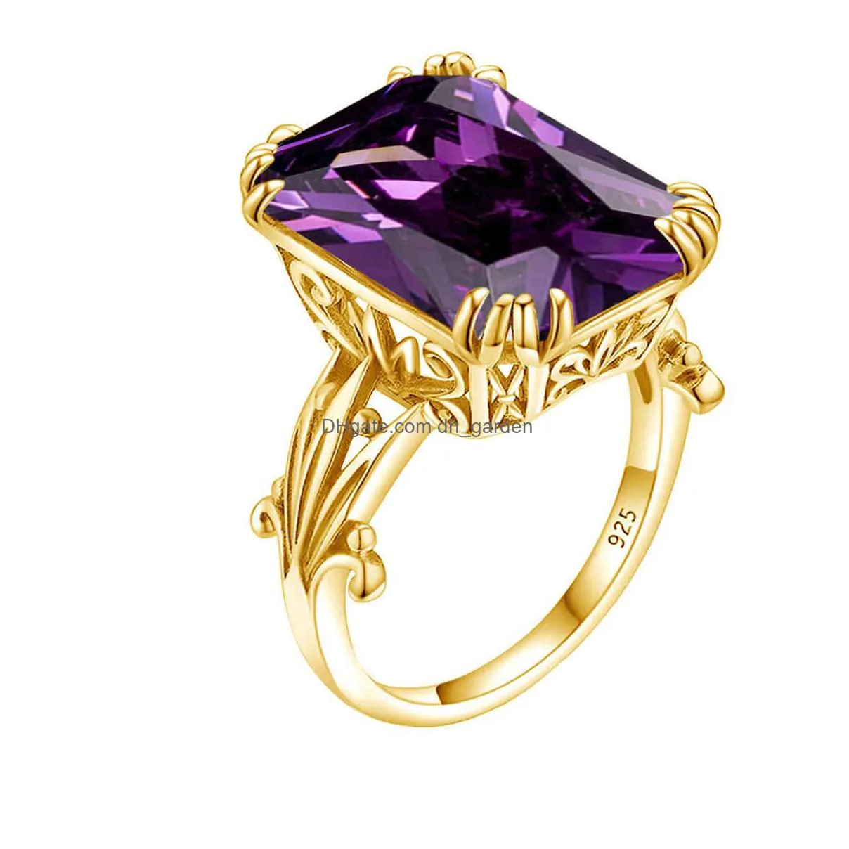 simulated natural amethyst ring for women gemstones 14k gold shiny wedding rings real 925 sterling silver fine jewelry
