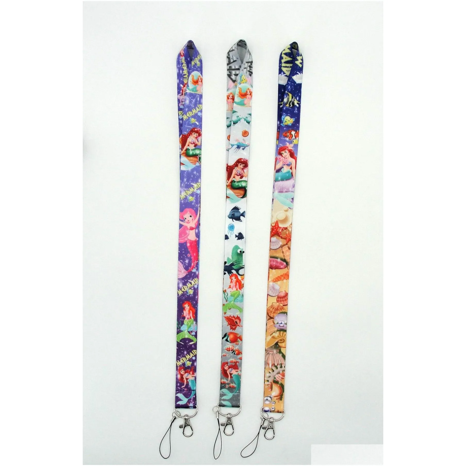 factory price 100 piec mermaid anime lanyard keychain neck strap key camera id phone string pendant badge party gift accessories