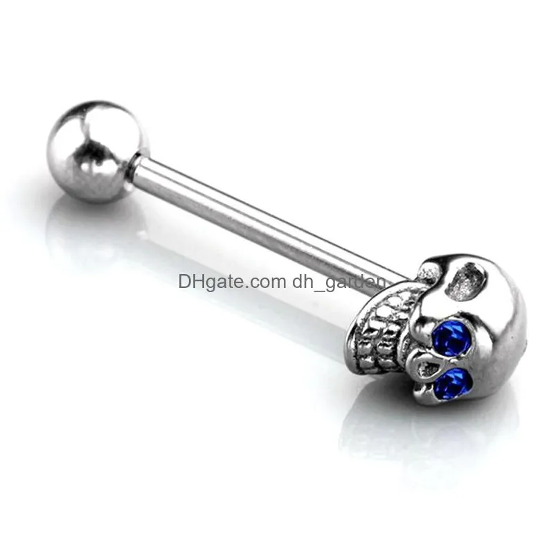 12pcs 316l stainless steel skull body jewelry piercing tongue ring studs barbell halloween gift