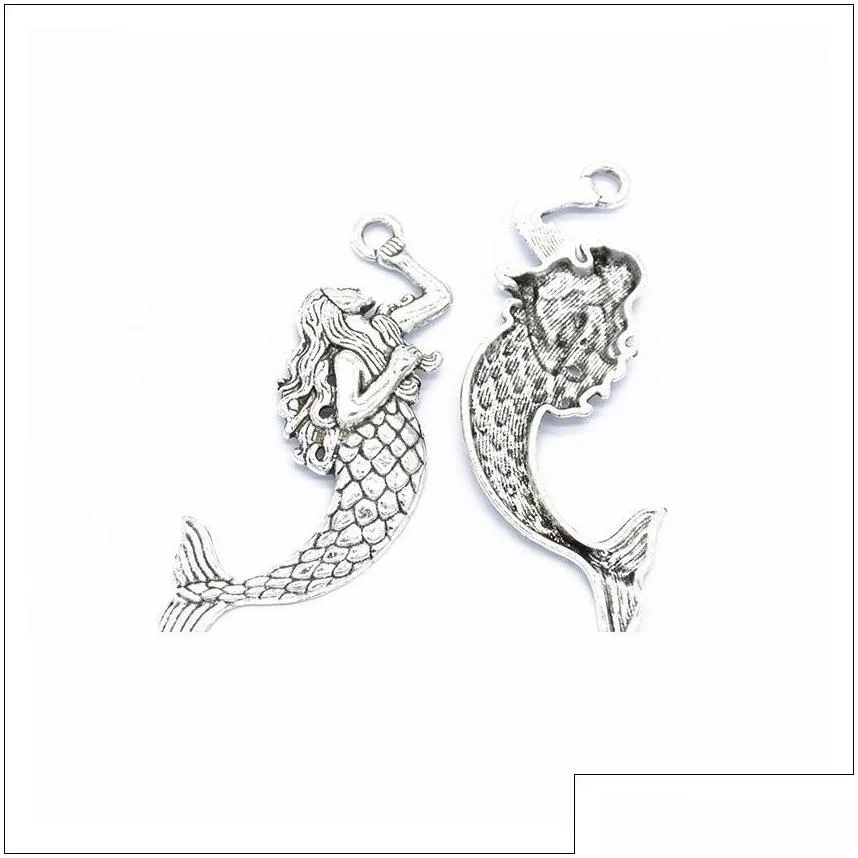 wholesale tibetan silver bronze big mermaid seamaid zinc alloy charms pendant jewelry making diy findings 76x26mm