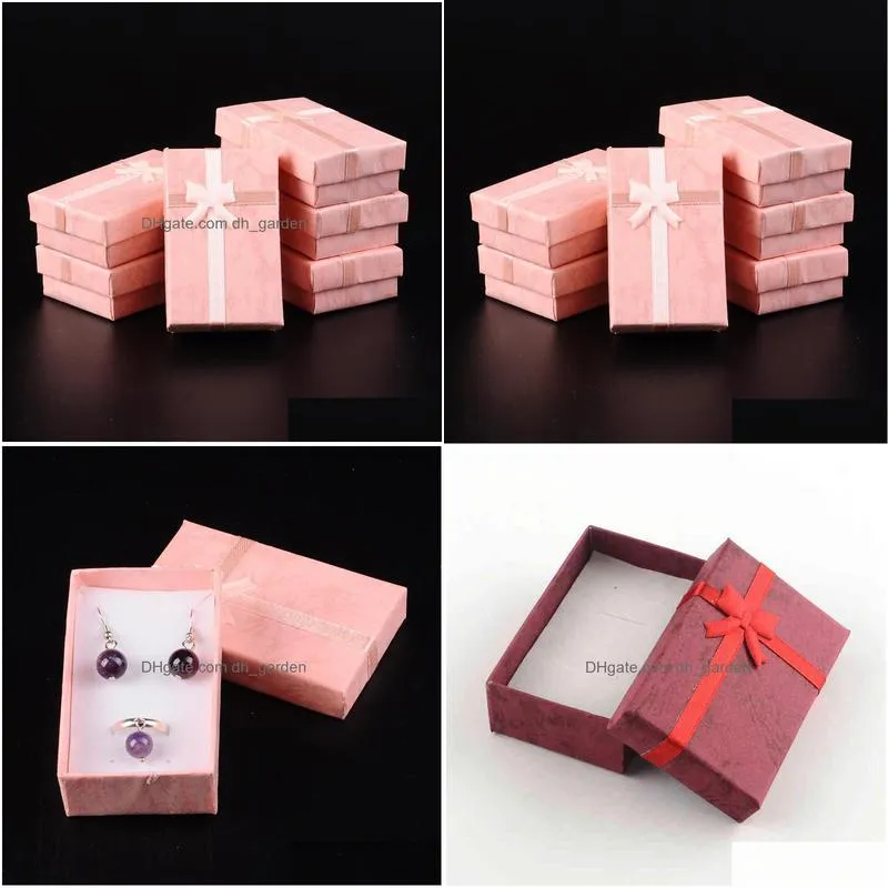 cardboard jewelry boxes with bowknot and sponge inside rectangle pink 80x50x25mm