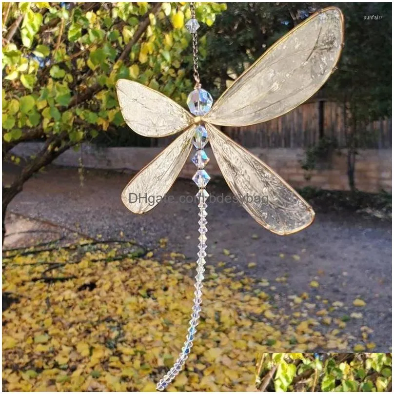 decorative figurines hanging glitter fantasy dragonfly crystal suncatcher wind chime pendant for garden wedding car decor