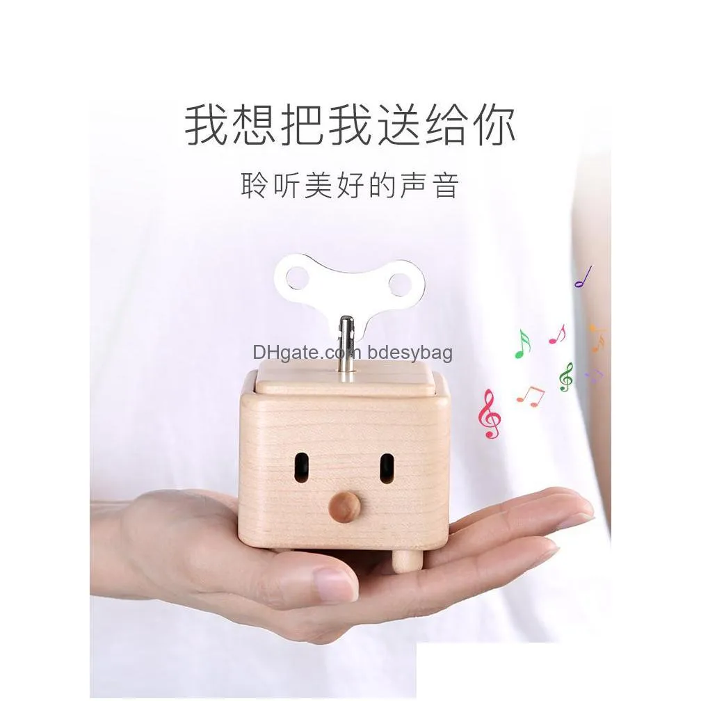 decorative objects figurines cute music box wood mechanism square wind up daughter boxes mini christmas present cajas musicales home