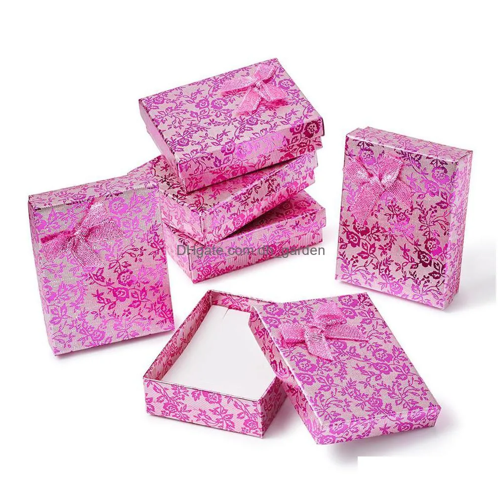 12pcs rectangle cardboard jewelry set boxes for necklaces pendants with bowknot and sponge pearlpink 93x72x29mm