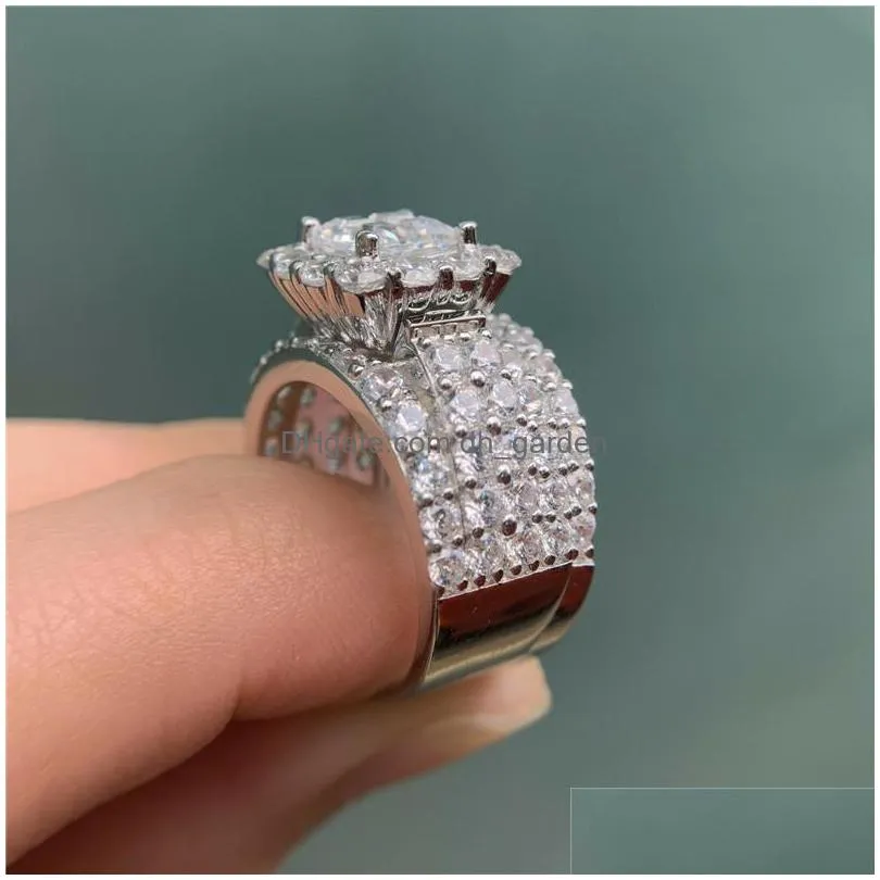 huitan gorgeous women wedding 2pcs/set bling cubic zirconia female double stackable rings party trendy jewelry