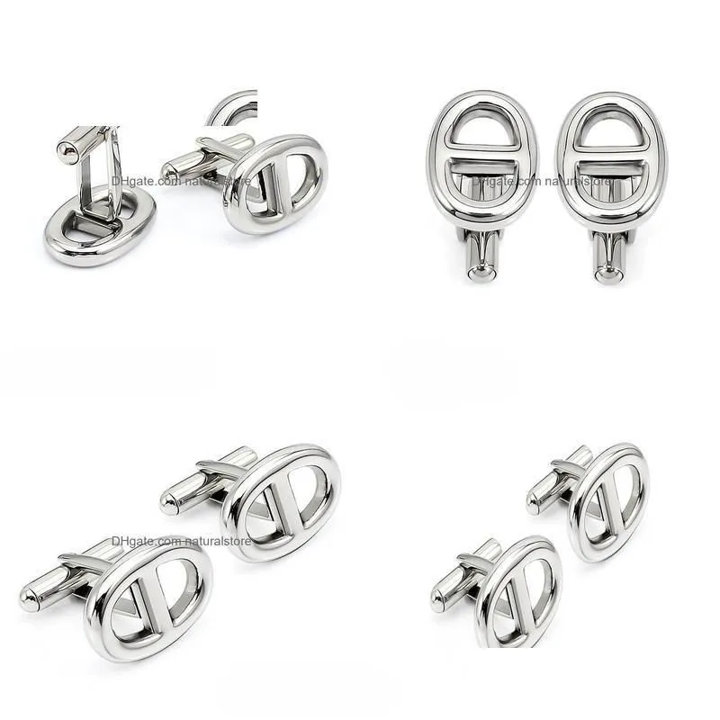 oval 8 shape h stainless steel cufflinks silver color mens jewelry for business sports cuff links mens gifts 2011063185337