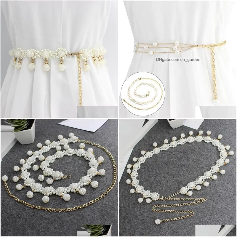 Other Fashion Accessories Belts Pearl Chain Adjustable For Women Fashion Elegant Sunflower Waistband Girls Dress Waist Strap Dhgarden Dhblt