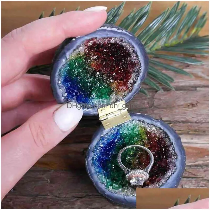 crystal geode round agate quartz ball ring holder jewelry proposal box