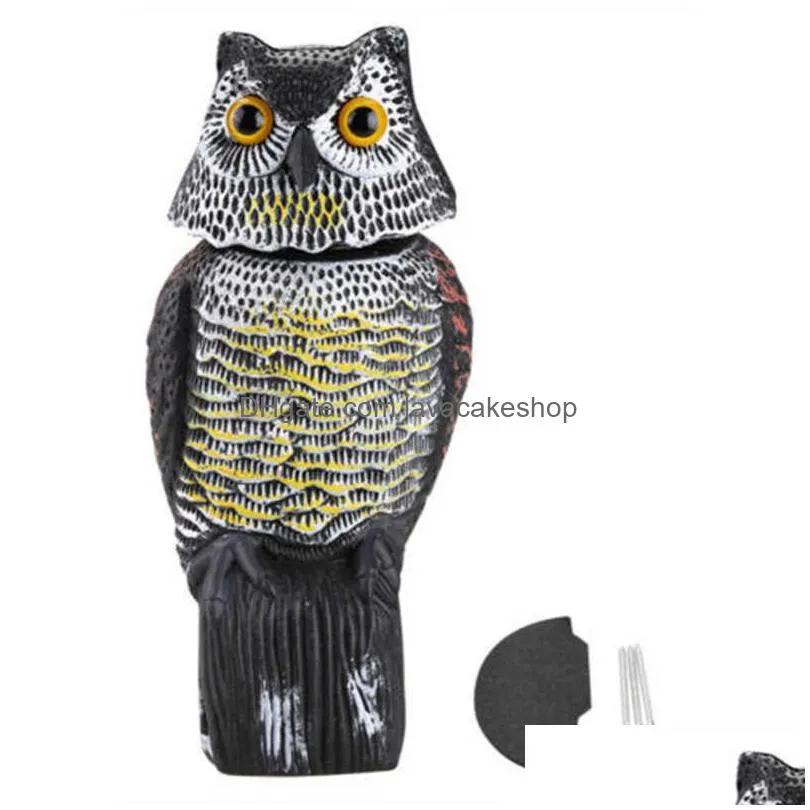 realistic bird scarer rotating head sound owl prowler decoy protection repellent pest control scarecrow moving garden decor q0811