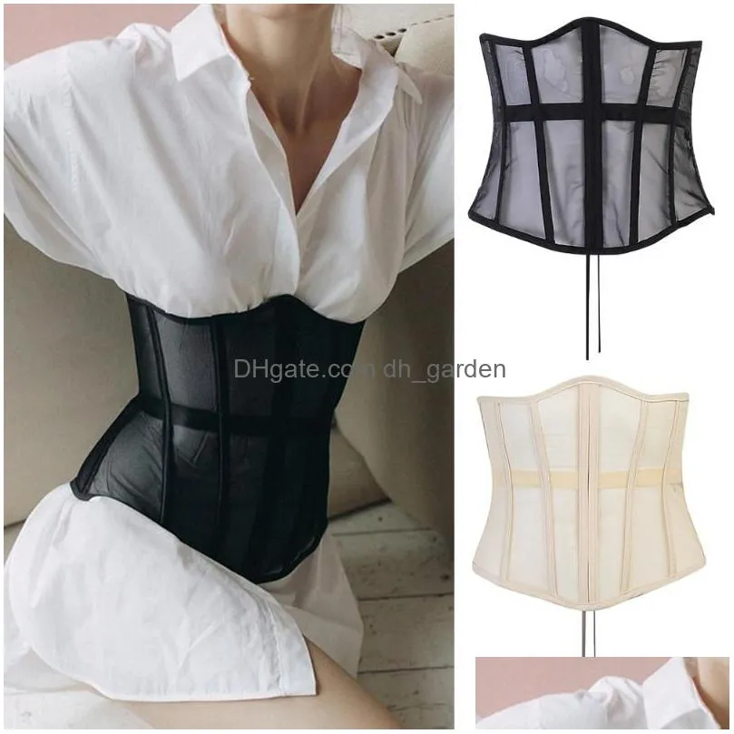 Other Fashion Accessories Belts Vintage Party Streetwear Y Mesh Waist Trainer See Through With Straps Fashion Cincher Girdle Dhgarden Dhybt