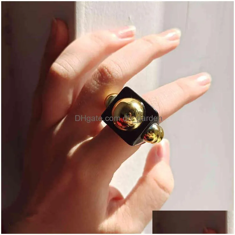 transparent resin acrylic geometric square ring colorful cartoon love flower for women girls jewelry gifts huanzhi 2021