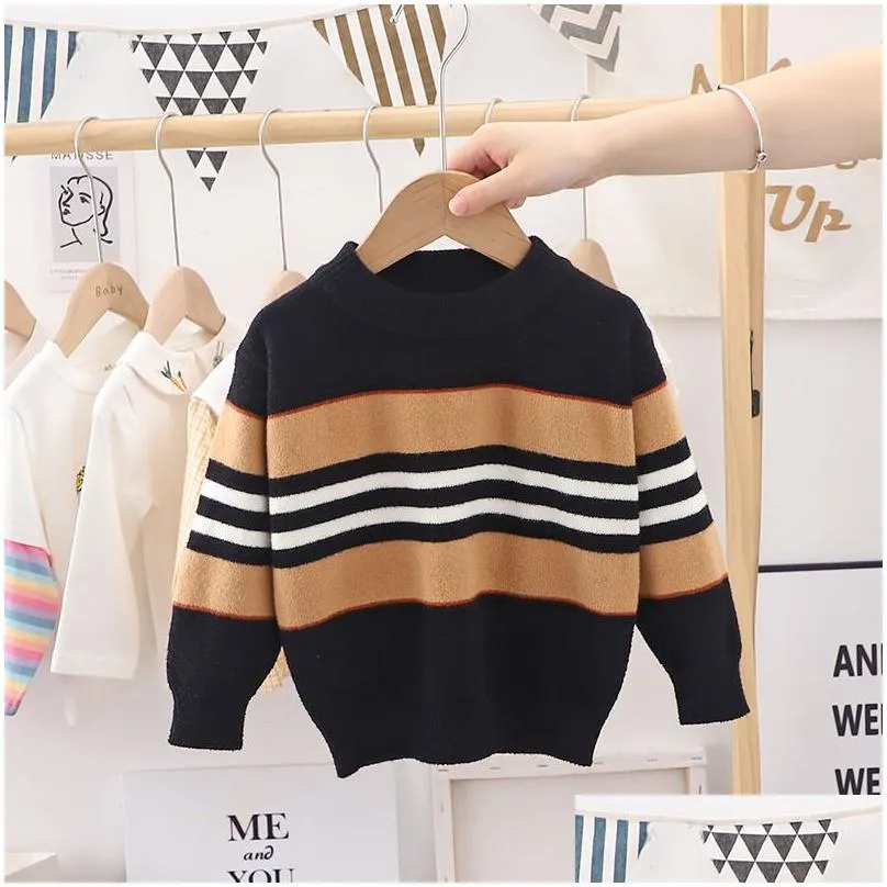 Pullover Spring New Baby Boys Girls Sweaters Turtleneck Striped Kids Soft Warm Long Sleeve Winter Drop Delivery Baby, Kids Maternity B Dhlkj