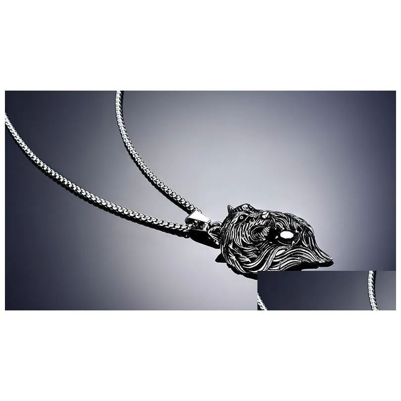 Pendant Necklaces Wolf Head Necklace For Men Women Pendant Erkek Kolye Biker Cool Jewelry Animal Charm Wholesale Vintage Punk Gift Dro Dhajx