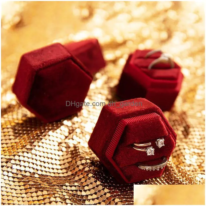 hexagon velvet double display with detachable lid ring box holder for wedding ceremony