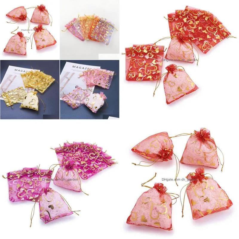 pandahall 500pcs heart printed organza gift bags rectangle for jjewelry packing mixed color 12x10cm