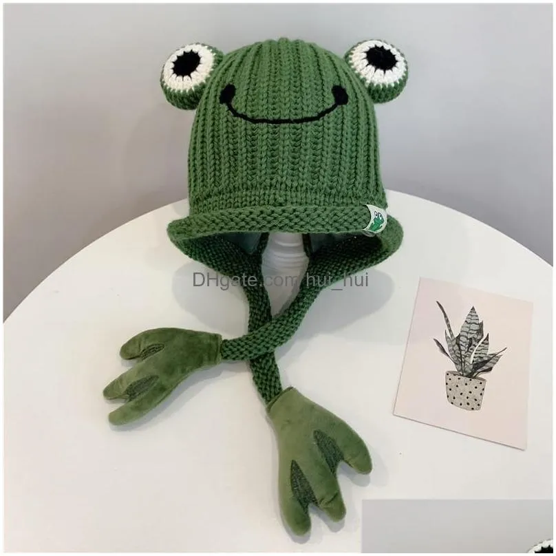 berets doit 3 to 8 years old winter hat for kid beanies cartoon frog handmade beanie knit child hats warm kids girls earflap