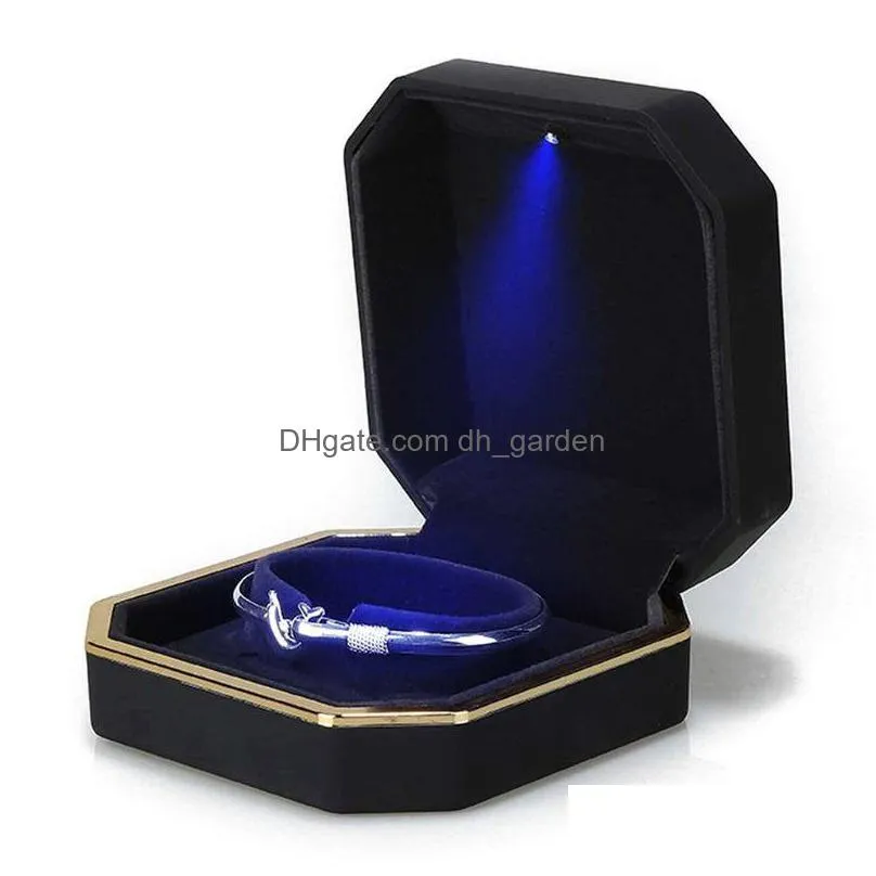 3 colorluxury bracelet square velvet ring case jewelry gift box with led light for proposal engagement wedding
