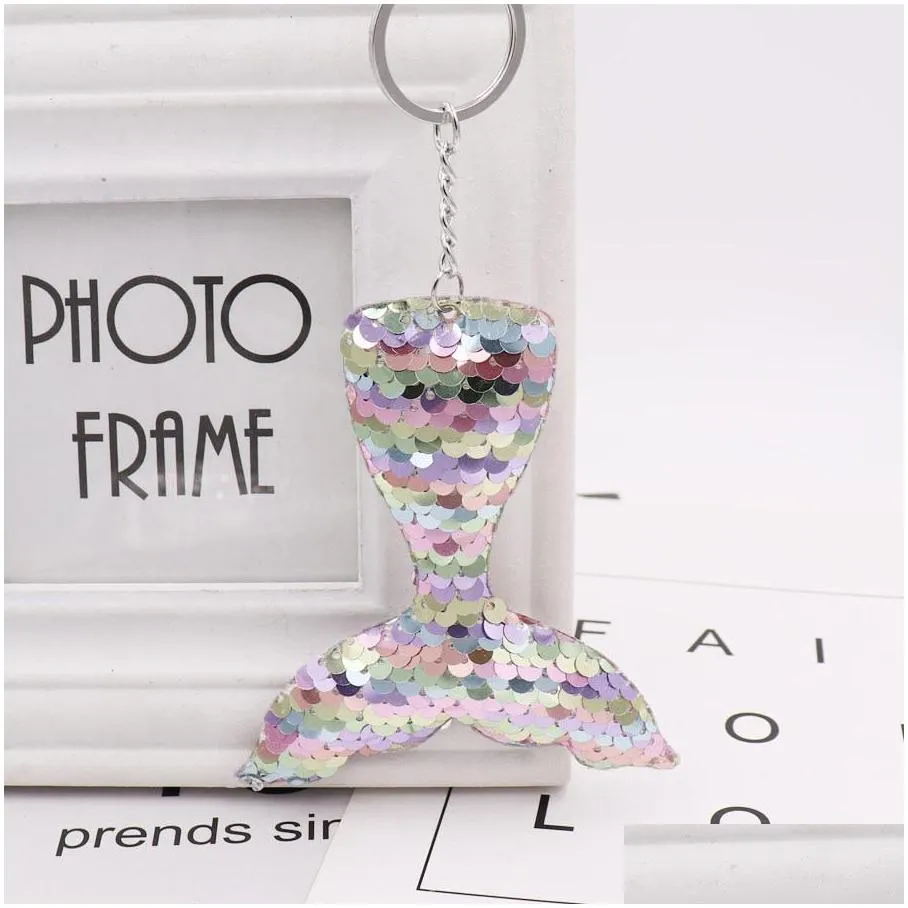 cute keychain mermaid tail keychain sequins keyring decorative pendants for women bags car key phone accessories wedding party mom