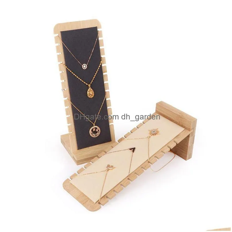 detachable bamboo wood jewelry storage rack display stand necklace showcase holder pendant long chain handing organizer