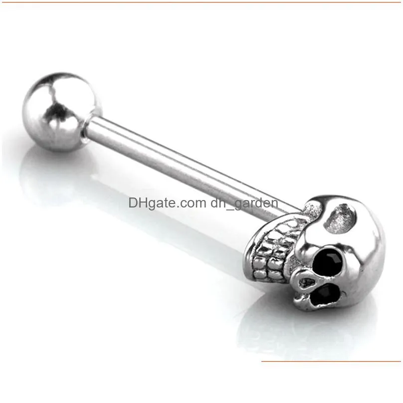 12pcs 316l stainless steel skull body jewelry piercing tongue ring studs barbell halloween gift