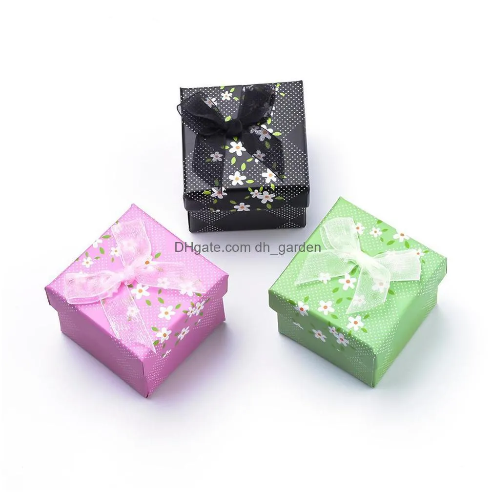 24pcs yarn bowknot boxes flower pattern cardboard ring earrings box holder jewelry packaging display storage container