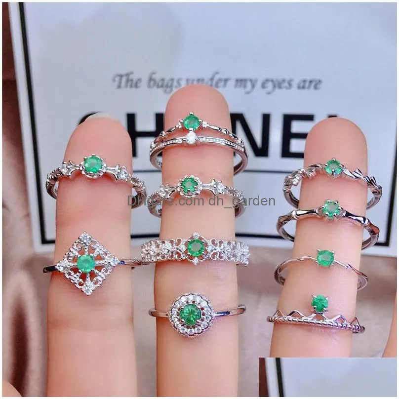 weainy natural s925 silver exquisite neogothic delicate ring emerald jewelry