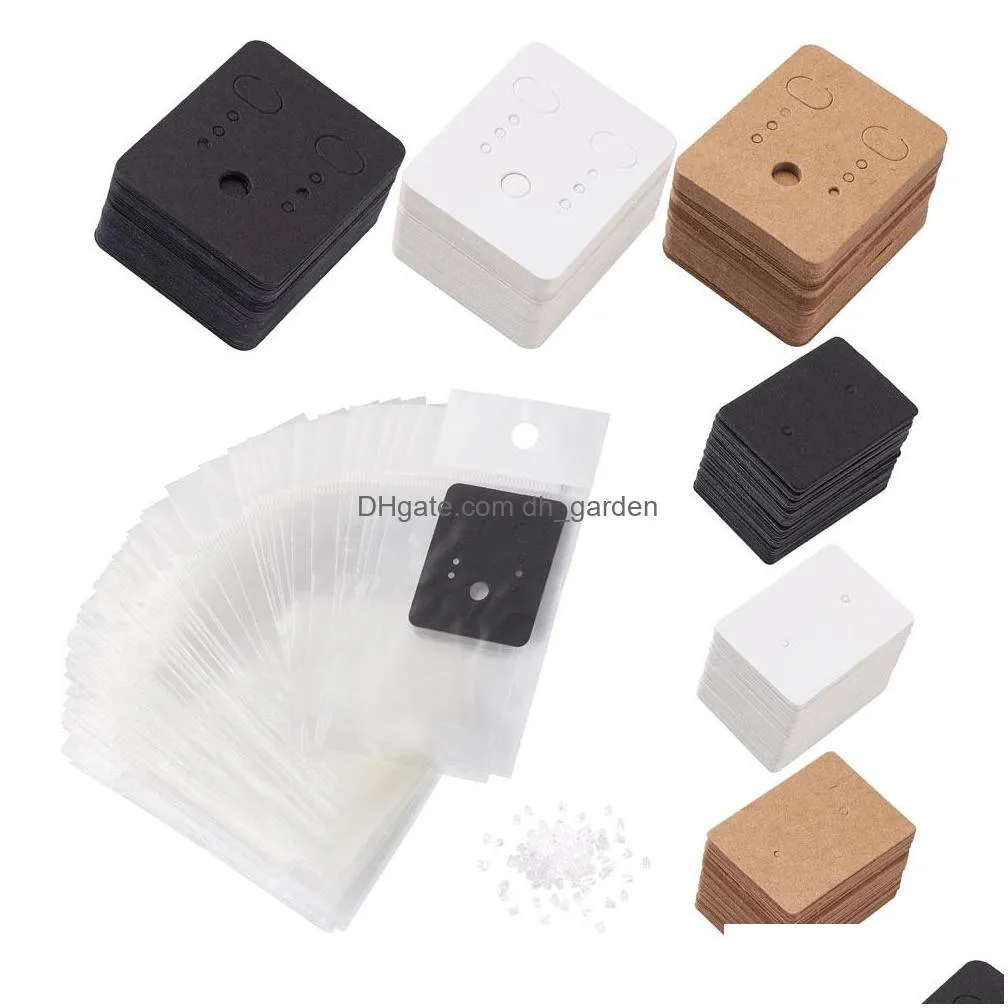 300pcs/set jewelry packing earring display kraft paper card holder with opp clear plastic bags ear nuts